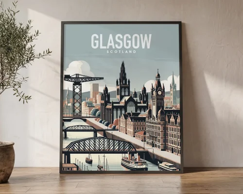 Bonnie Scotland Glasgow Skyline Travel Print | ArtPrintsVicky