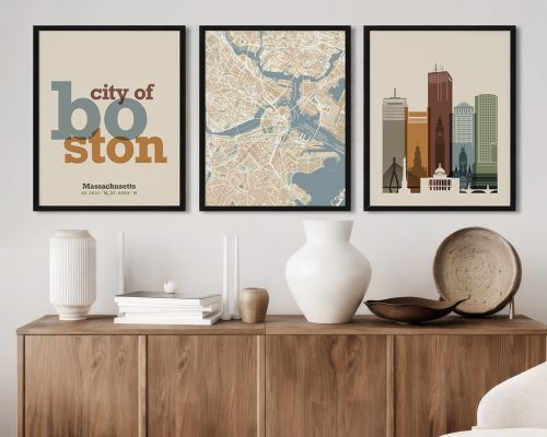 Alternative view of Boston Wall Art Set of 3 Map, Skyline & Gifts