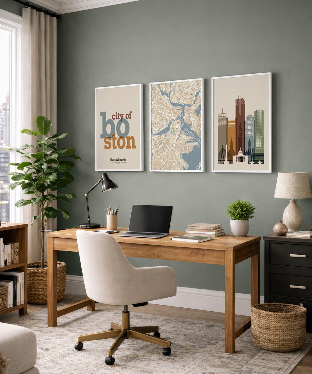 Boston Wall Art Set of 3 Map, Skyline & Gifts - Image 3