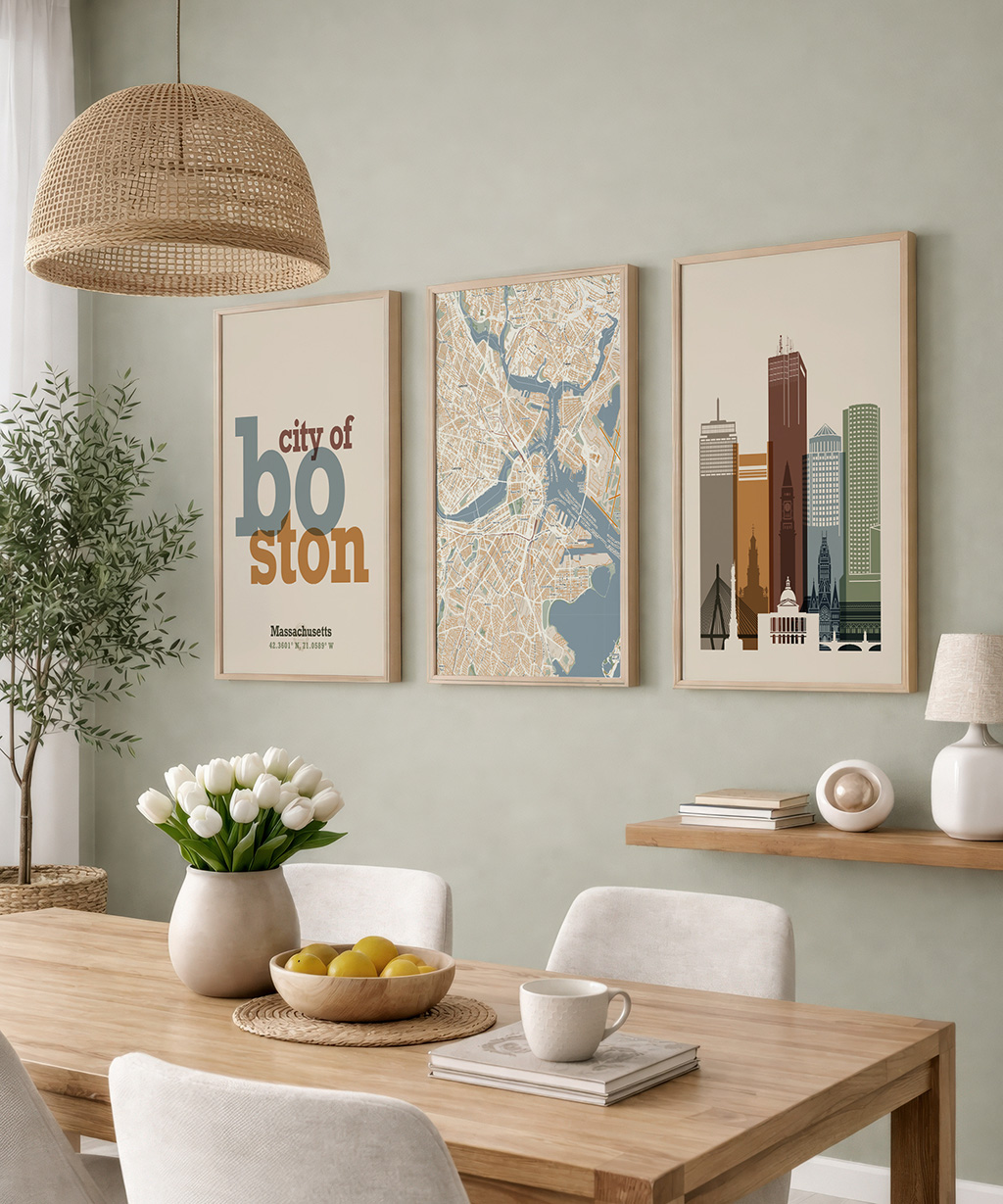 Boston Wall Art Set of 3 Map, Skyline & Gifts - Image 5