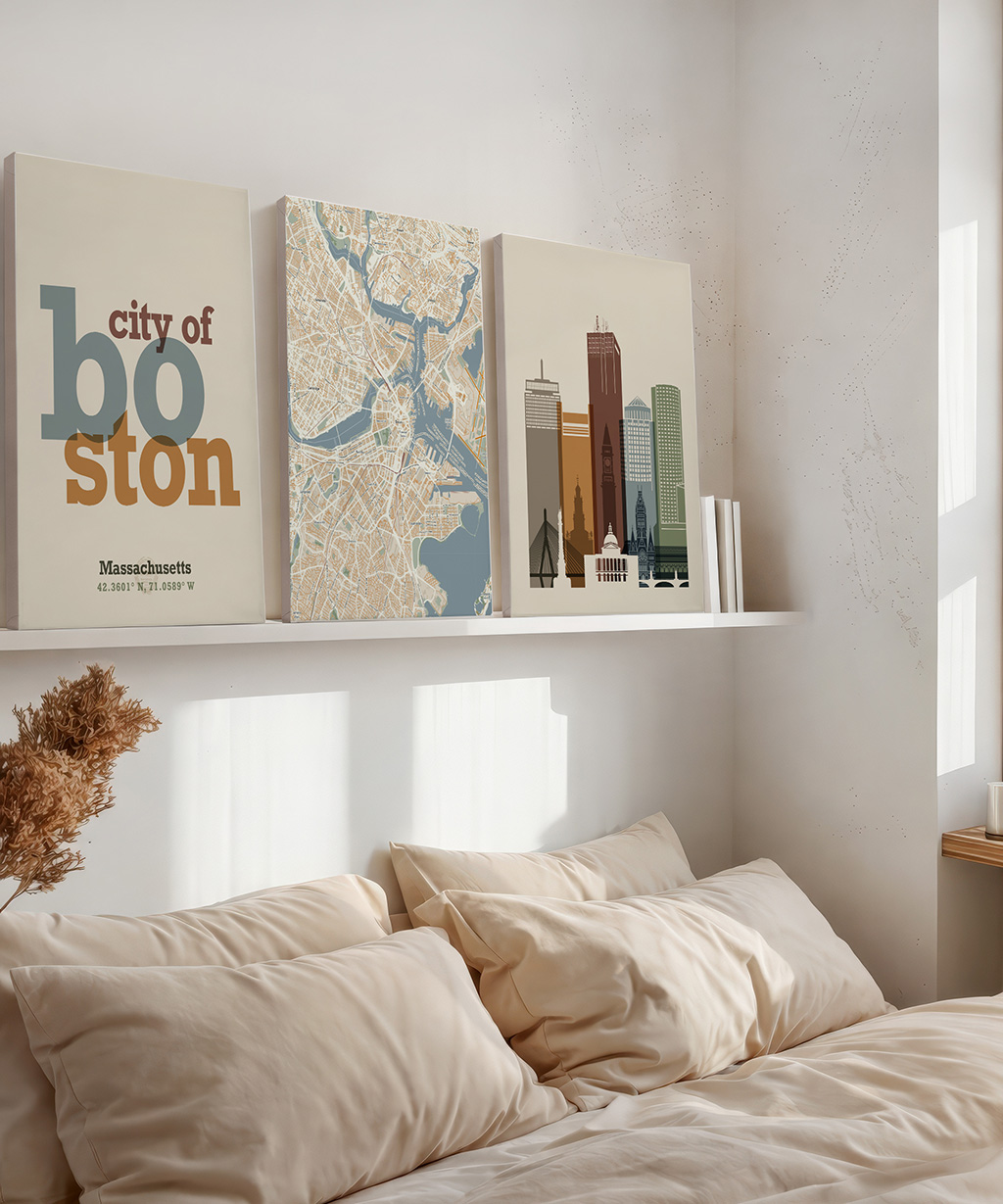 Boston Wall Art Set of 3 Map, Skyline & Gifts - Image 4