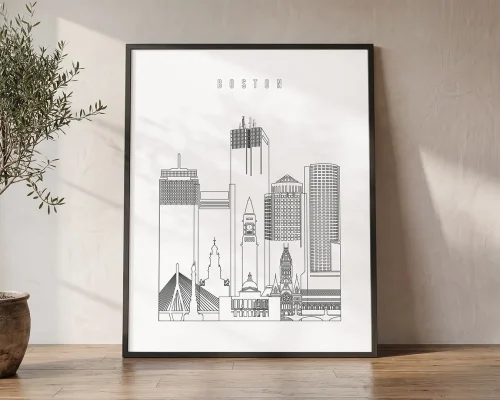 Boston Black Outline Wall Art Print | ArtPrintsVicky
