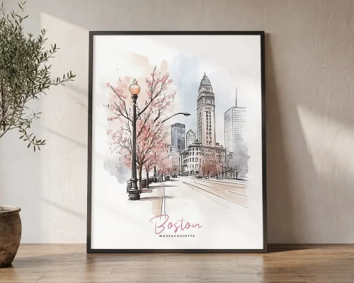 Boston City Sketch Print — Drawing Wall Art | ArtPrintsVicky
