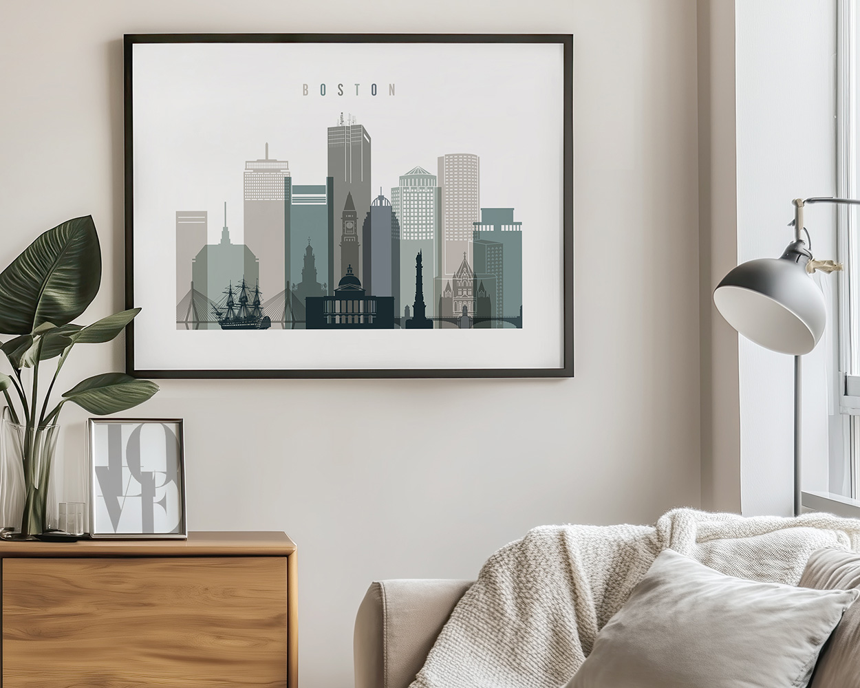 Boston Cityscape Wall Art Print Earth Tones - Image 3