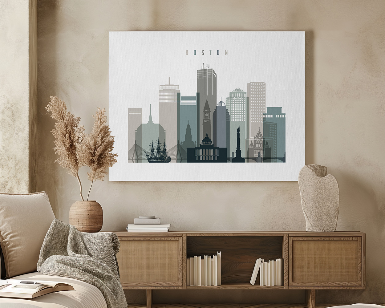 Boston Cityscape Wall Art Print Earth Tones - Image 4