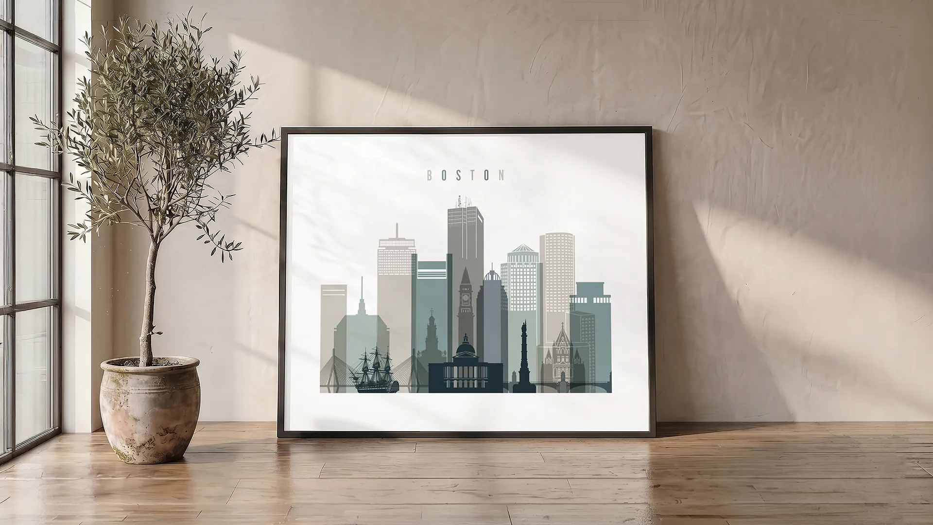 Boston Cityscape Wall Art Print Earth Tones | ArtPrintsVicky