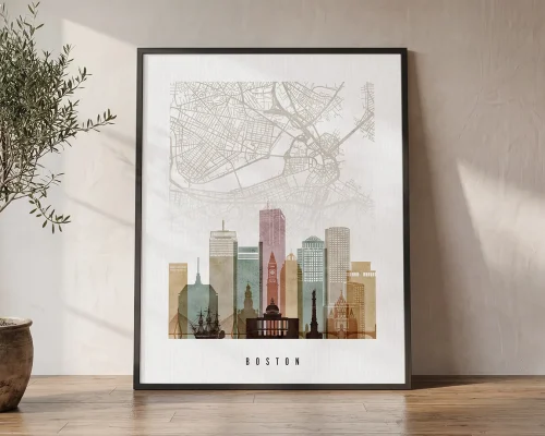 Boston Map Wall Art Watercolor Print | ArtPrintsVicky