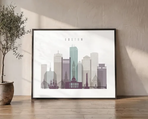 Boston Skyline Poster Pastel Wall Art Print | ArtPrintsVicky