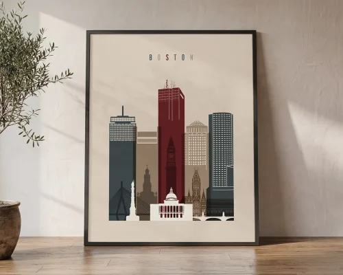 Boston Skyline Wall Art Earth Tones Poster Print | ArtPrintsVicky
