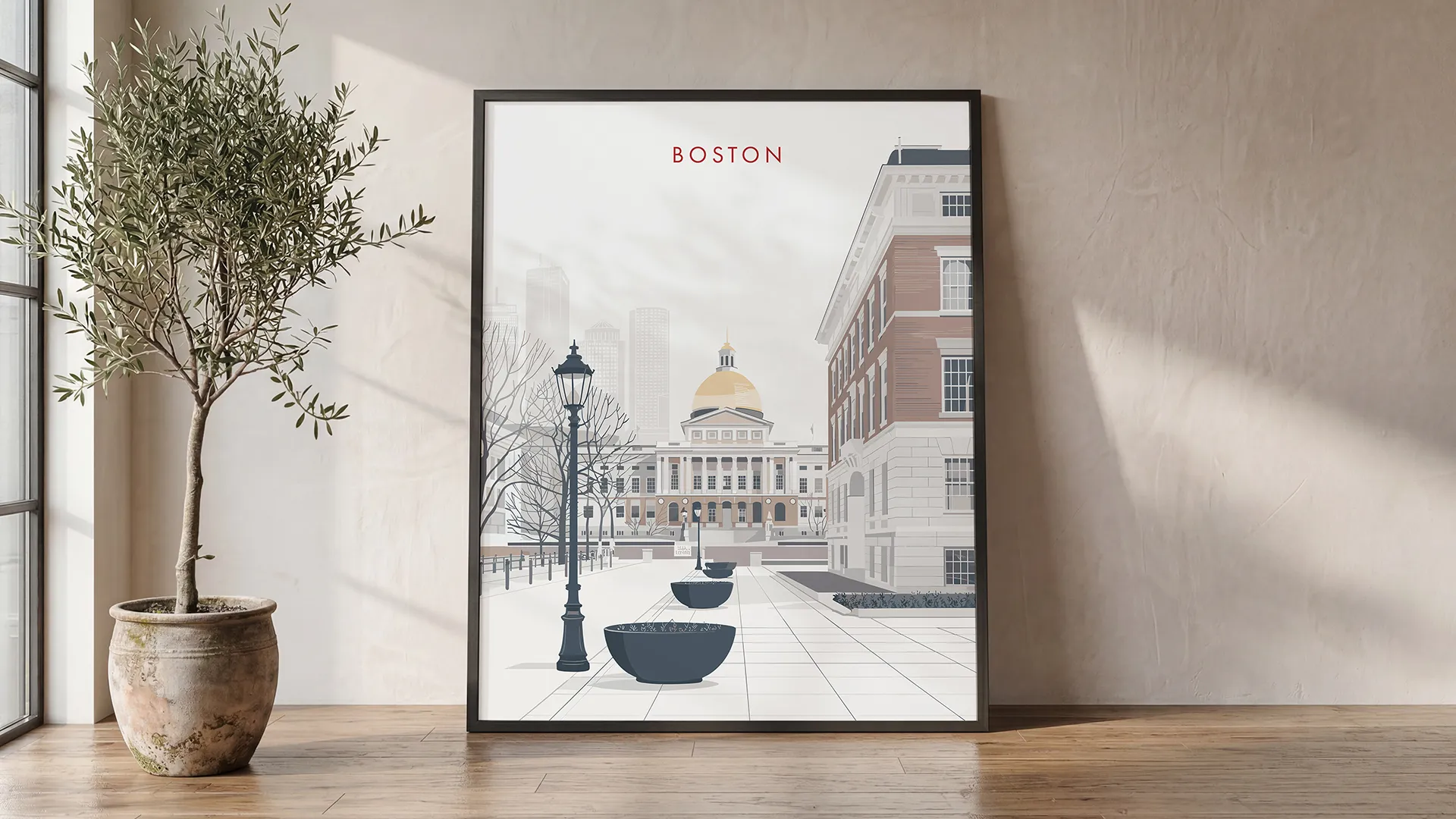 Boston Skyline Wall Art Minimalist Print | ArtPrintsVicky