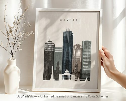 Alternative view of Boston Skyline Wall Art Print Distressed Vintage