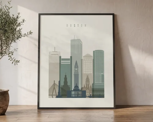 Boston Skyline Wall Art Print Earth Tones | ArtPrintsVicky