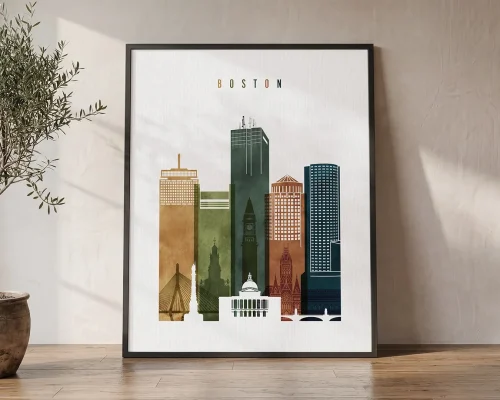 Boston Skyline Wall Art Print Watercolor | ArtPrintsVicky