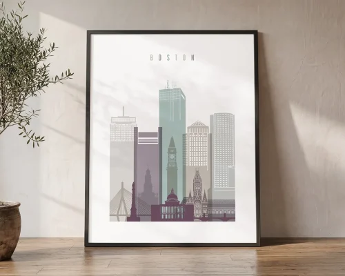 Boston Skyline Wall Art Print in Pastel | ArtPrintsVicky