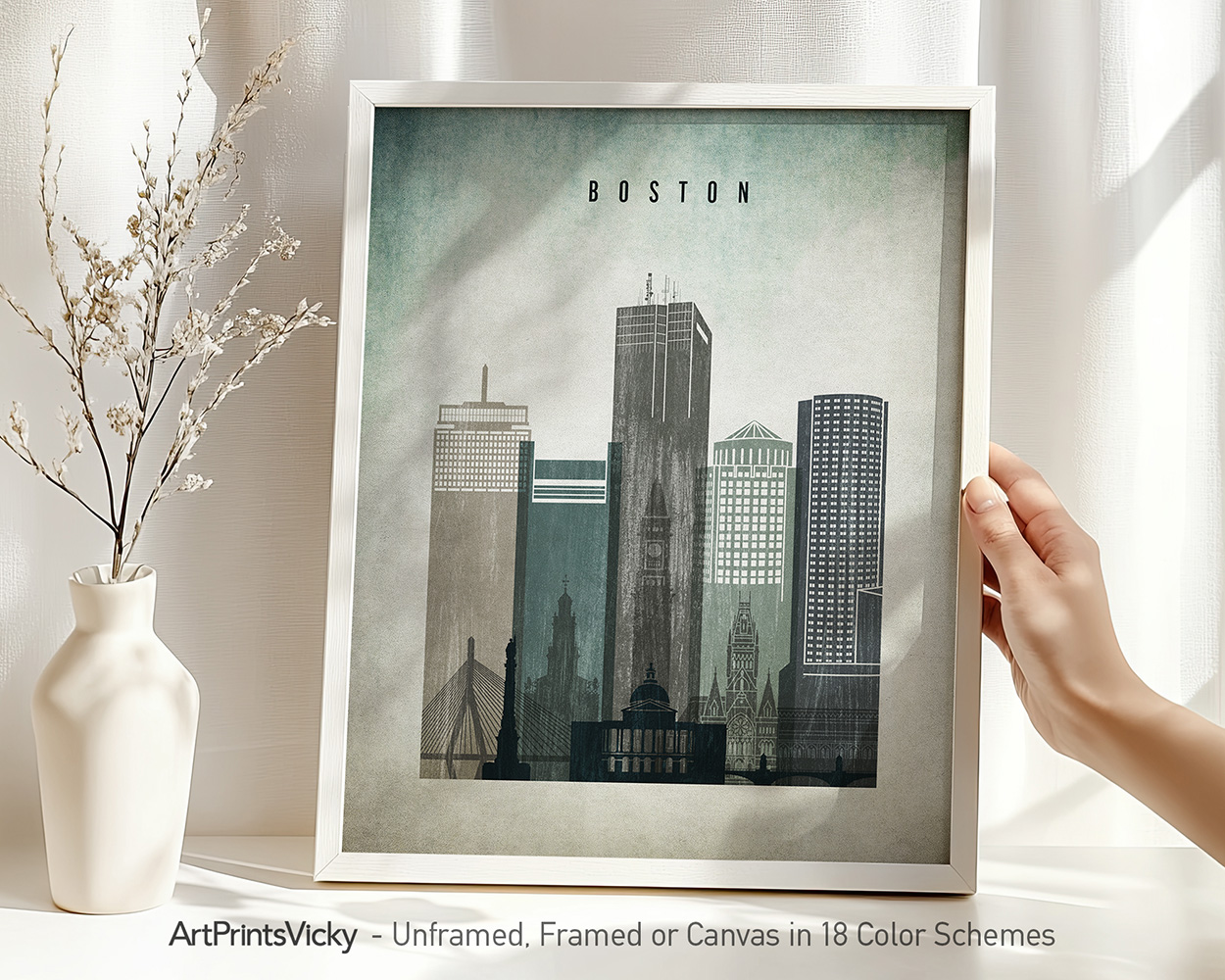 Boston Skyline Wall Art Vintage Poster Print - Image 2