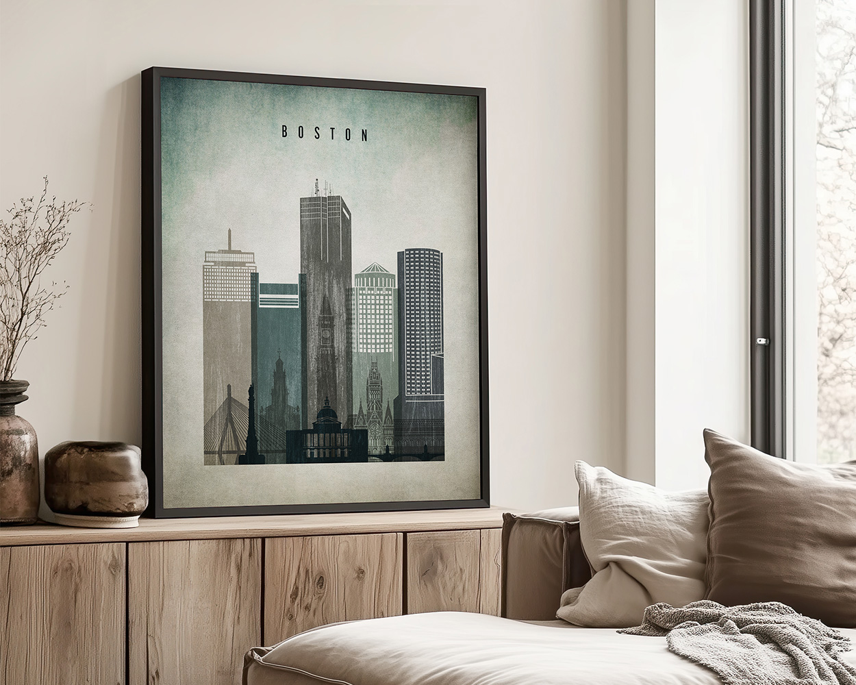 Boston Skyline Wall Art Vintage Poster Print - Image 3