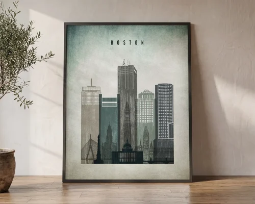 Boston Skyline Wall Art Vintage Poster Print | ArtPrintsVicky
