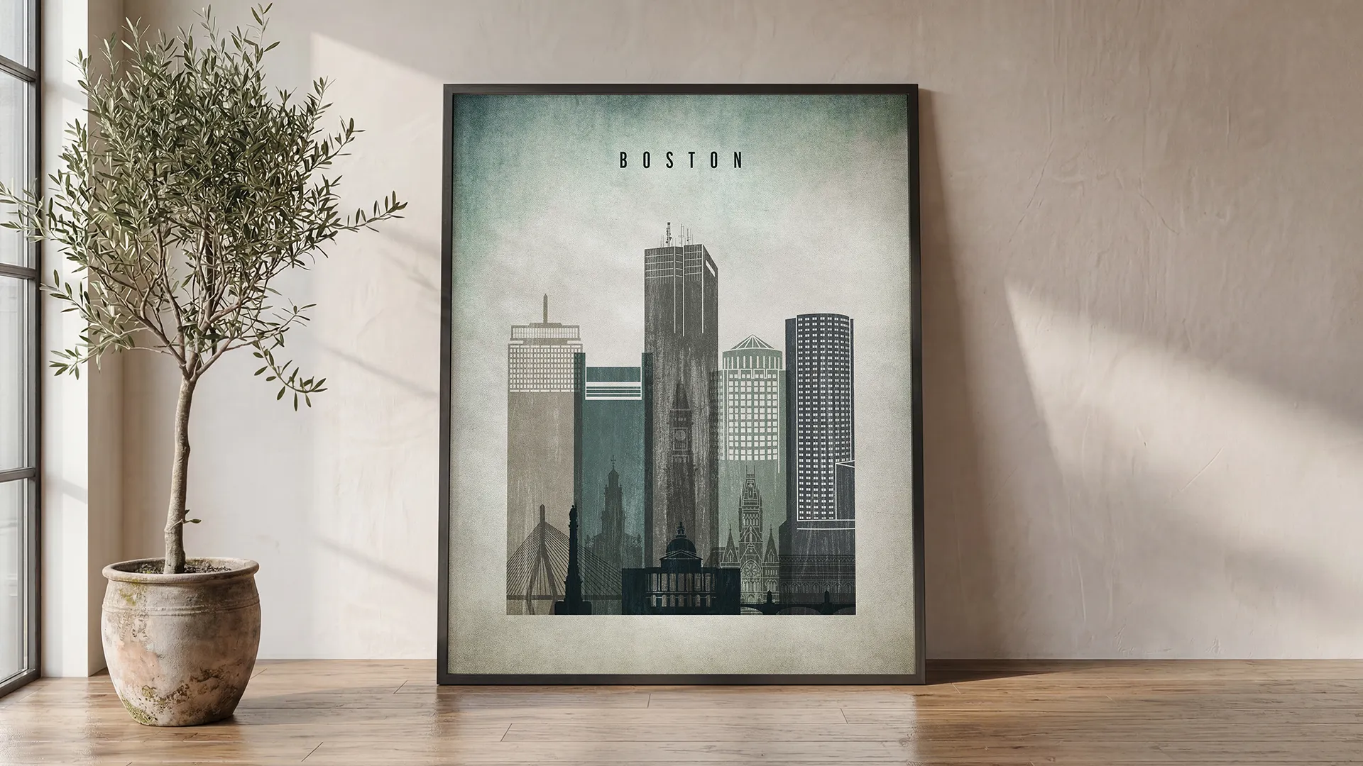 Boston Skyline Wall Art Vintage Poster Print | ArtPrintsVicky