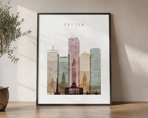 Boston Skyline Wall Art Watercolor Print | ArtPrintsVicky