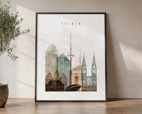 Bremen Germany Skyline Watercolor Poster | ArtPrintsVicky