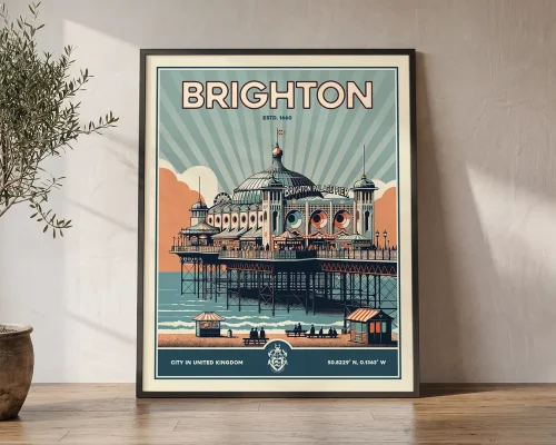 Brighton Uk Poster Inspired by Retro Travel Art | ArtPrintsVicky