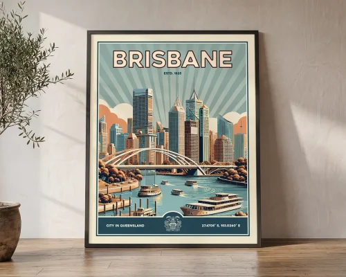 Brisbane Poster Inspired by Retro Travel Art | ArtPrintsVicky