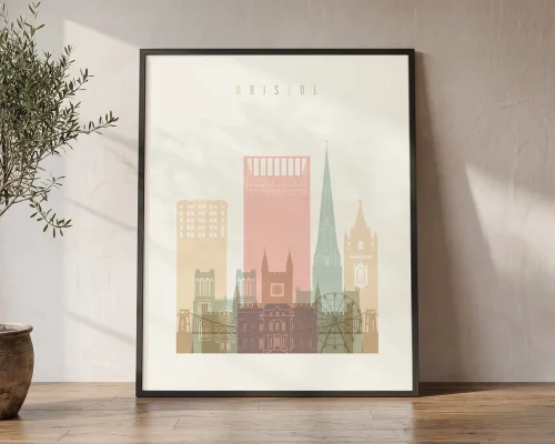 Bristol Skyline Wall Art — Cream Pastel Print | ArtPrintsVicky