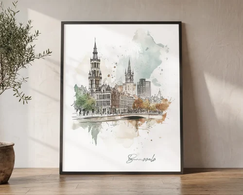 Brussels Drawing Watercolor Wall Art Print | ArtPrintsVicky