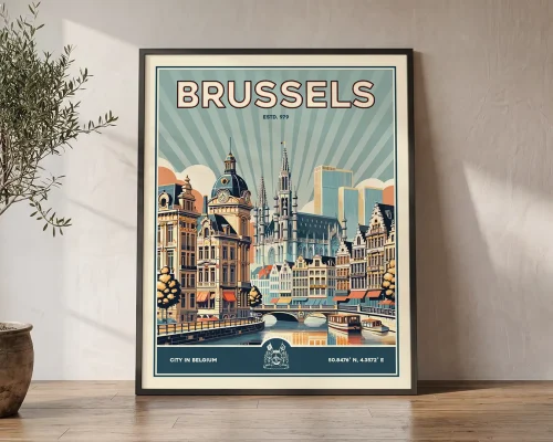 Brussels Poster Inspired by Retro Travel Art | ArtPrintsVicky