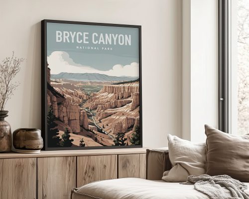 Framed poster of Bryce Canyon National Park featuring a scenic view of the landscape.
