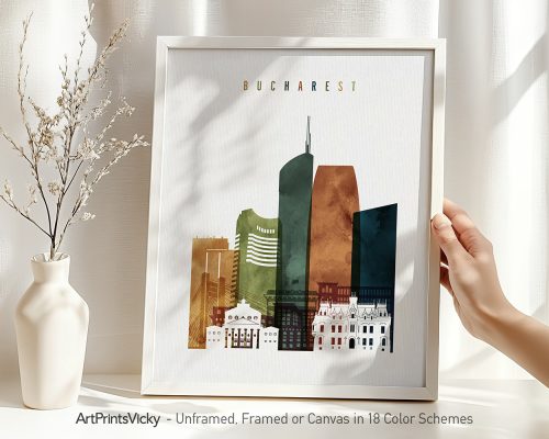 Alternative view of Bucharest Watercolor Skyline Print Home Decor Art