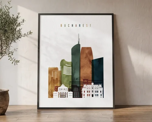 Bucharest Watercolor Skyline Print Home Decor Art | ArtPrintsVicky