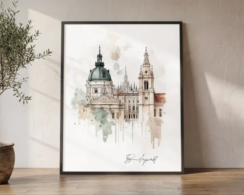 Budapest Drawing Watercolor Wall Art Print | ArtPrintsVicky