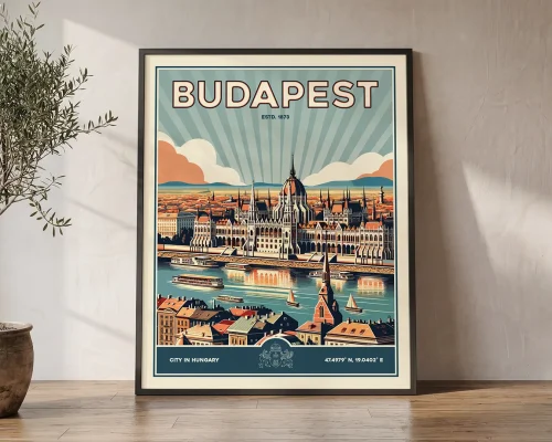 Budapest Poster Inspired by Retro Travel Art | ArtPrintsVicky