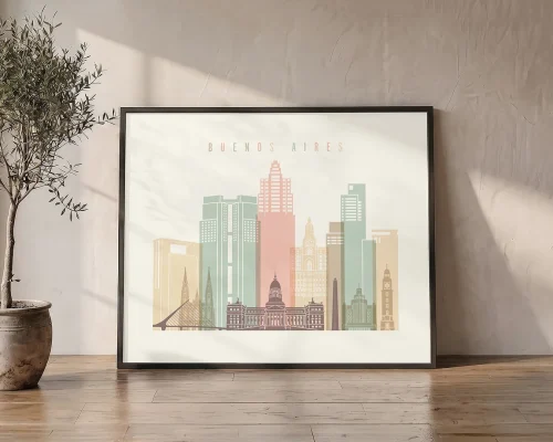 Buenos Aires Skyline Wall Art Cream Pastel Print | ArtPrintsVicky