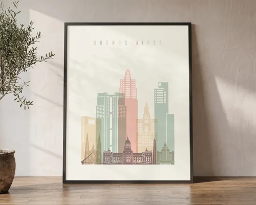 Buenos Aires Wall Art Cream Pastel Skyline Print | ArtPrintsVicky