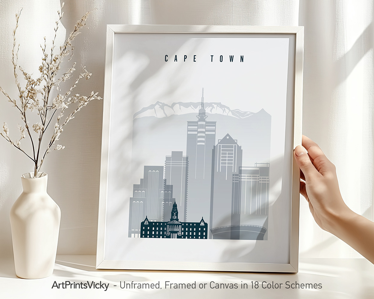 Cape Town Skyline Wall Art Print Grey Blue - Image 2