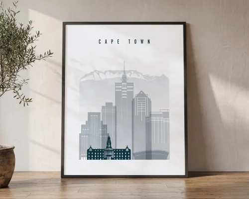 Cape Town Skyline Wall Art Print Grey Blue | ArtPrintsVicky