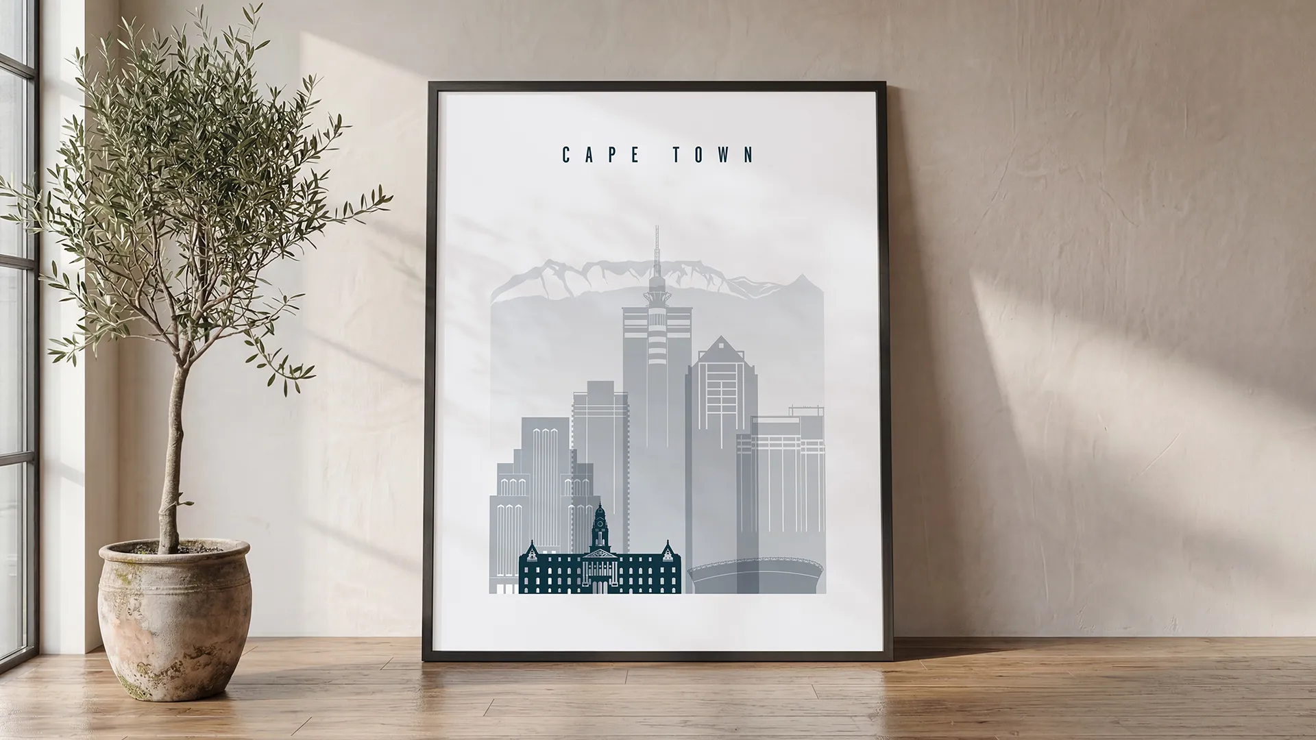 Cape Town Skyline Wall Art Print Grey Blue | ArtPrintsVicky