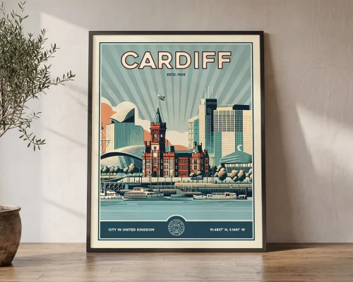 Cardiff Poster Inspired by Retro Travel Art | ArtPrintsVicky