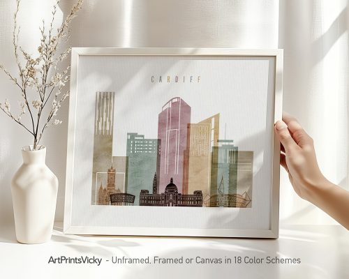 Alternative view of Cardiff Watercolor Skyline Print