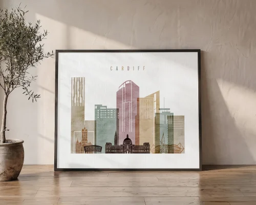 Cardiff Watercolor Skyline Print | ArtPrintsVicky