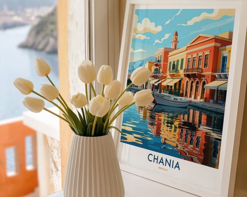 Alternative view of Chania Travel Poster Vintage Greek Wall Art Print