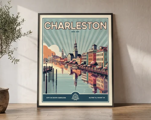 Charleston Sc Poster Inspired by Retro Travel Art | ArtPrintsVicky