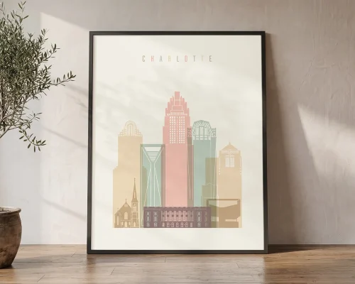 Charlotte Poster Skyline Wall Art Decor | ArtPrintsVicky
