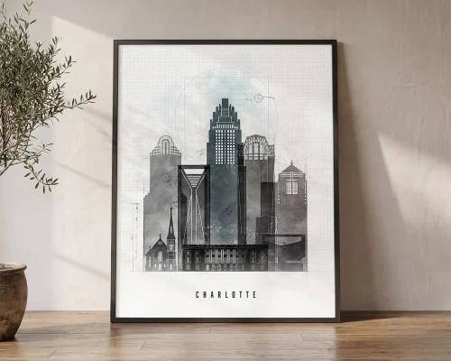 Charlotte Skyline Art Print 18 Colors | ArtPrintsVicky