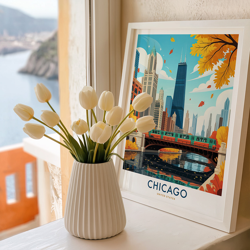 Chicago Riverwalk Travel Poster L Train Wall Art - Image 2