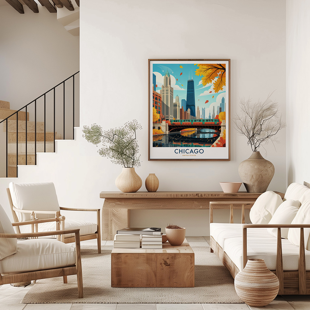 Chicago Riverwalk Travel Poster L Train Wall Art - Image 3