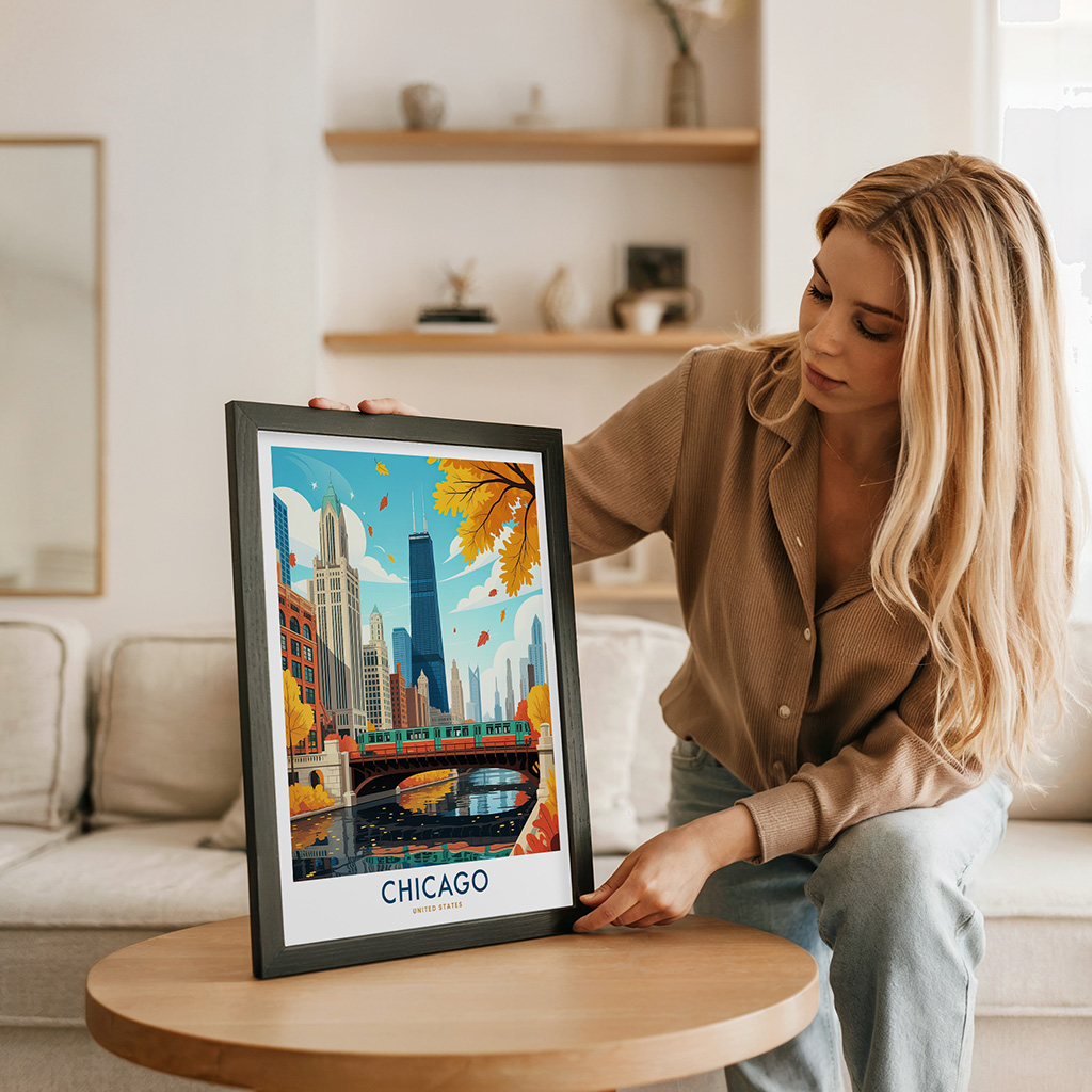 Chicago Riverwalk Travel Poster L Train Wall Art - Image 5