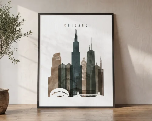Chicago City Wall Art Watercolor Print | ArtPrintsVicky